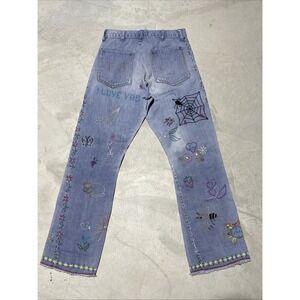 Vintage 80s Denim Custom Embroidered Hippy RARE SZ 26x29 Kmart Jeans Artwork